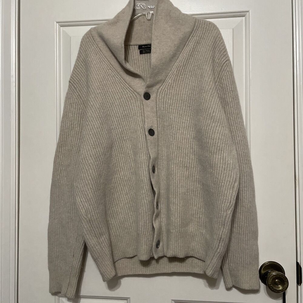 Massimo Dutti Mens Cardigan Grandpa Sweater Large Cashmere Wool Blend